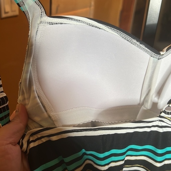 Bond-Eye Australia Black Blue Gold Striped One Piece Swimsuit Size 8 - Picture 6 of 12